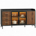 Aparador Retangular em Nogueira e Preto com Vidro, 180 x 45 x 90 cm