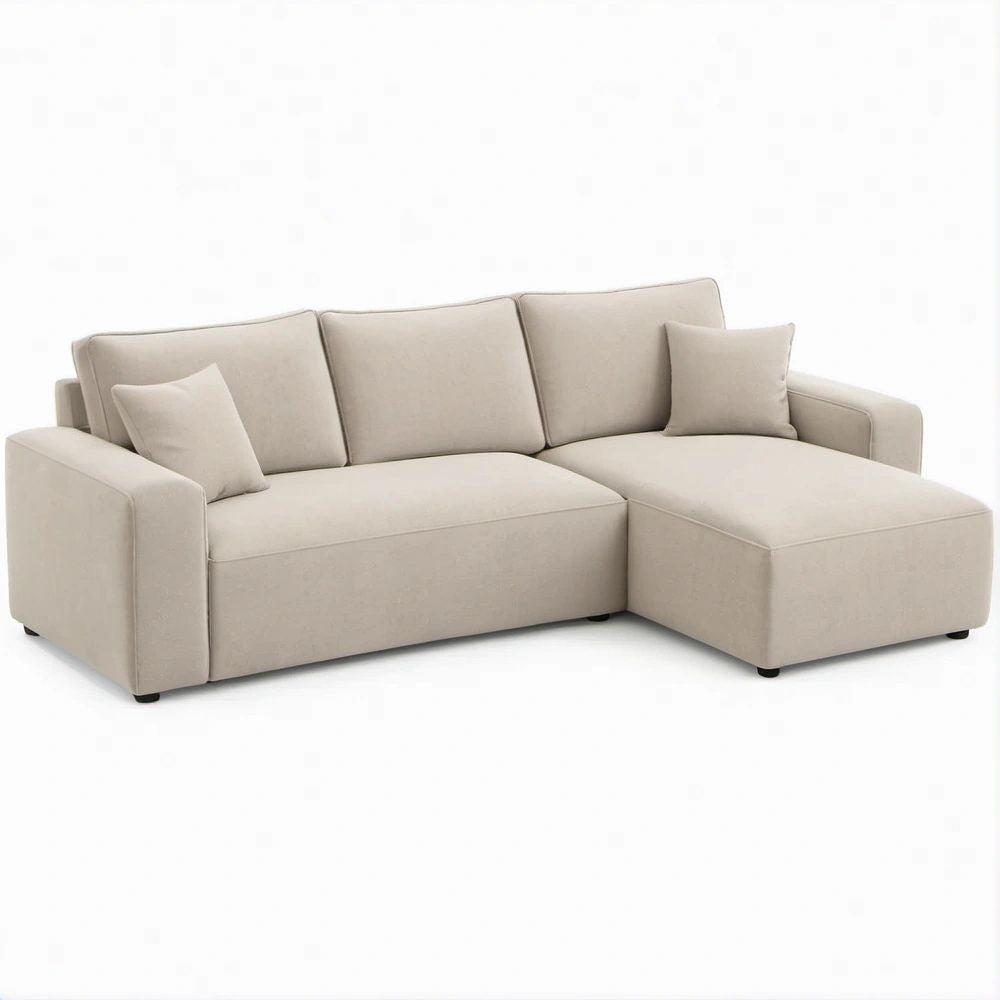 Sofá de Canto com Chaise Longue à Direita Bege 230 x 150 x 85 cm