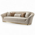 Sofá Curvo de 3 Lugares em Veludo Bege com Base Dourada, 230 x 95 x 78 cm