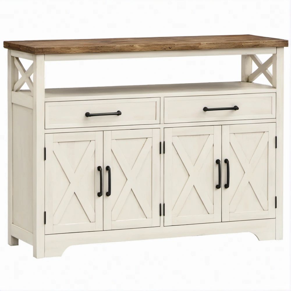 Móvel Branco e Castanho em MDF e Pinho 120 x 45 x 90 cm com 4 Portas e 2 Gavetas