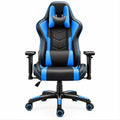 Cadeira Gaming de Encosto Alto em Pele Sintética PU Preta e Azul, 65 x 65 x 120-130 cm