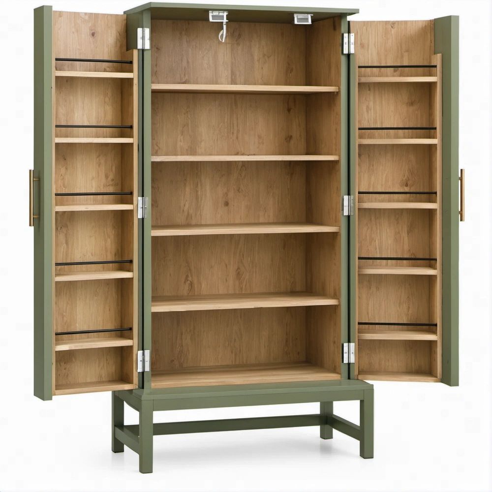 MDF Verde e Carvalho Natural, 100 x 45 x 190 cm, com Portas e Prateleiras