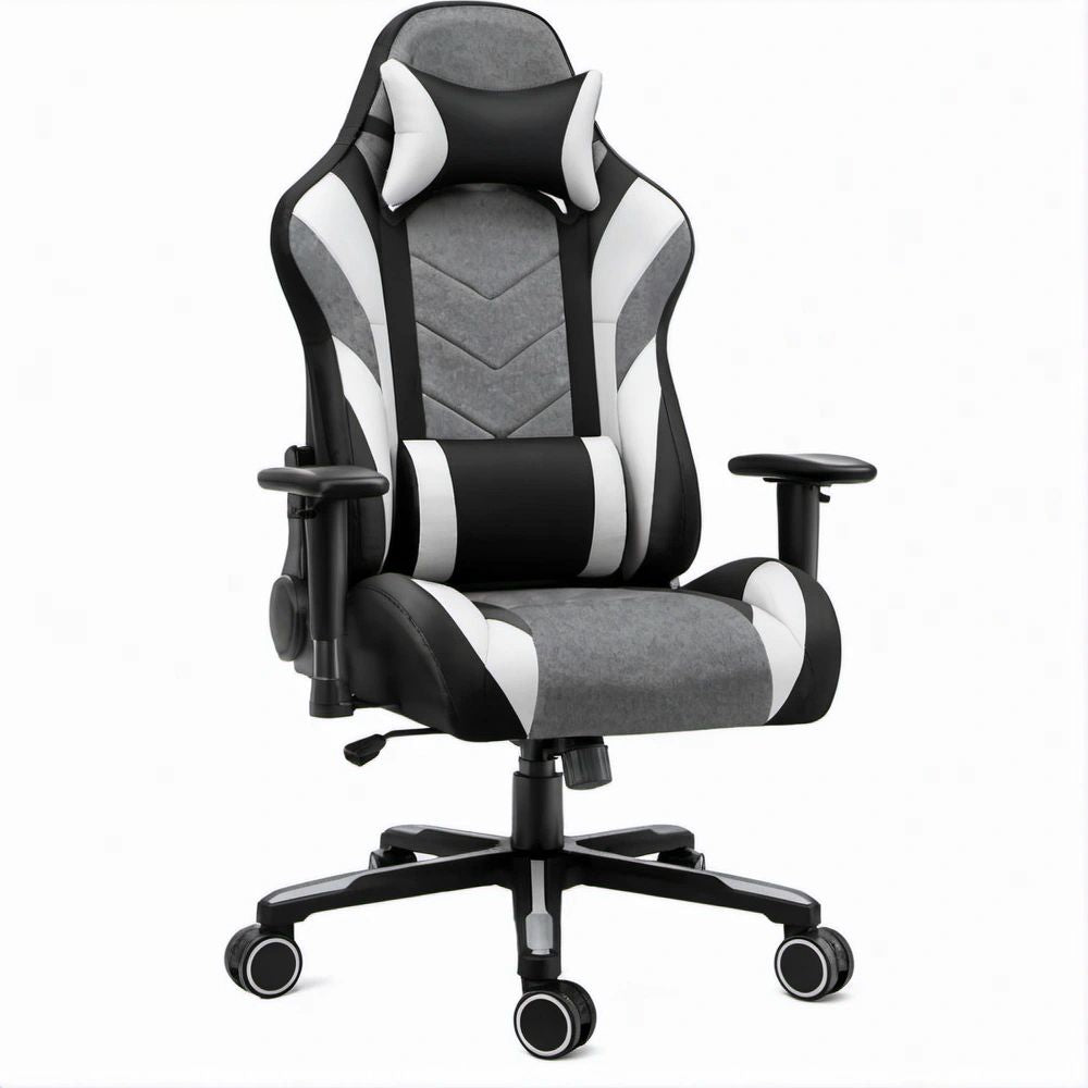 Cadeira Gaming Ergonómica Reclinável Cinzenta, Preta e Branca 65 x 65 x 122-132 cm