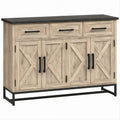 Aparador Retangular em MDF com 3 Gavetas e 4 Portas, Bege Claro e Preto, 152,4 x 45,7 x 91,4 cm