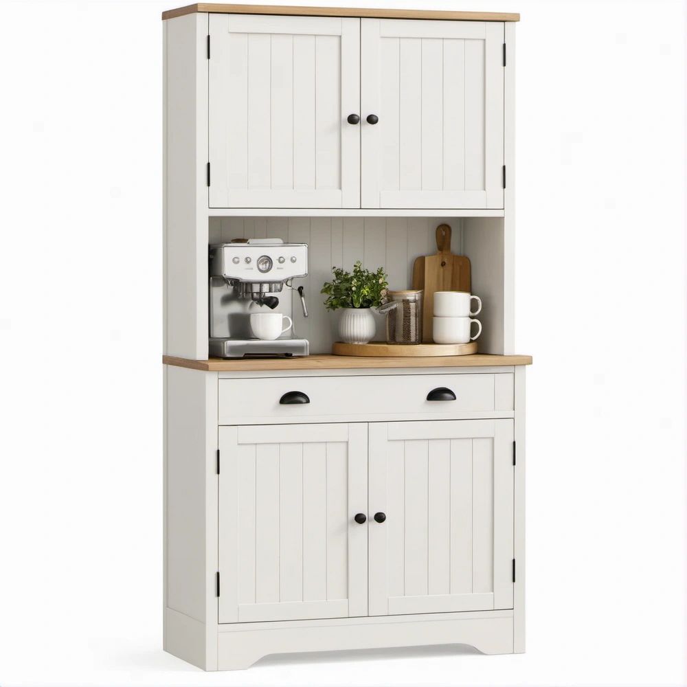 Armário Aparador em MDF Branco e Carvalho Natural, 80 x 40 x 180 cm