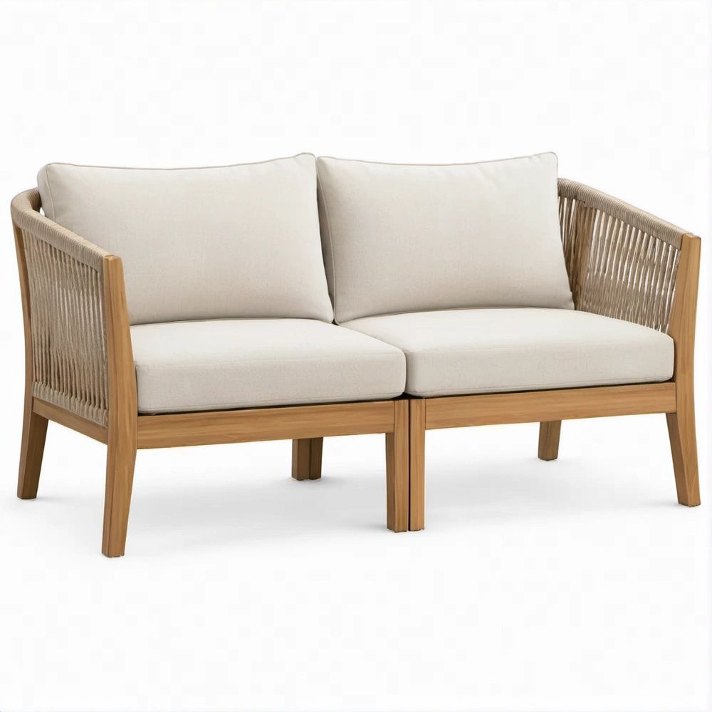 Sofá de 2 Lugares em Madeira Maciça de Acácia com Corda PP Bege e Castanho Natural, 135 x 75 x 78 cm