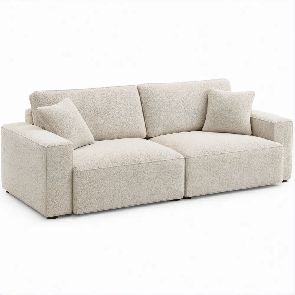 Sofá de 2 Lugares Retangular Bege em Poliéster Bouclé, 220 x 100 x 85 cm