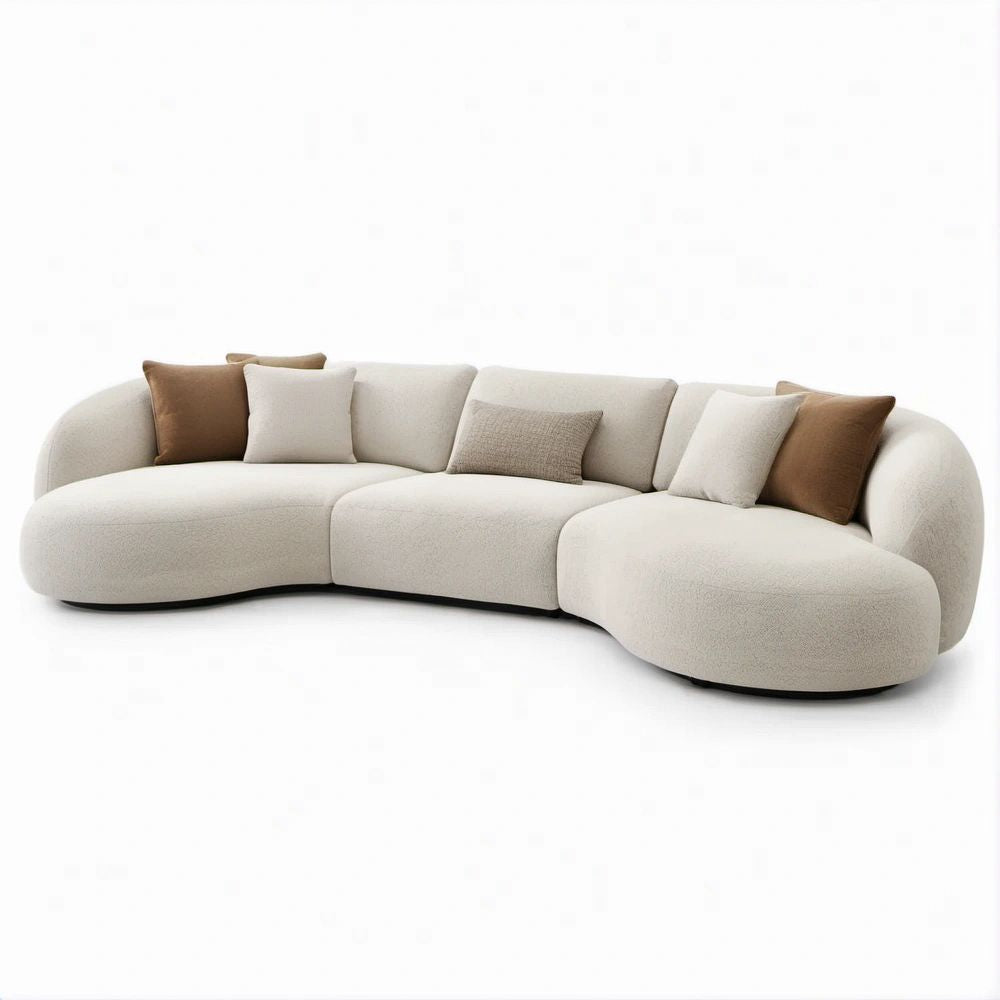 Sofá Modular Curvo em Poliéster Bege-Marfim 320 x 125 x 75 cm