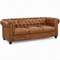 Sofá Chesterfield de 3 Lugares em Pele Sintética Castanho Conhaque, 200 x 90 x 75 cm