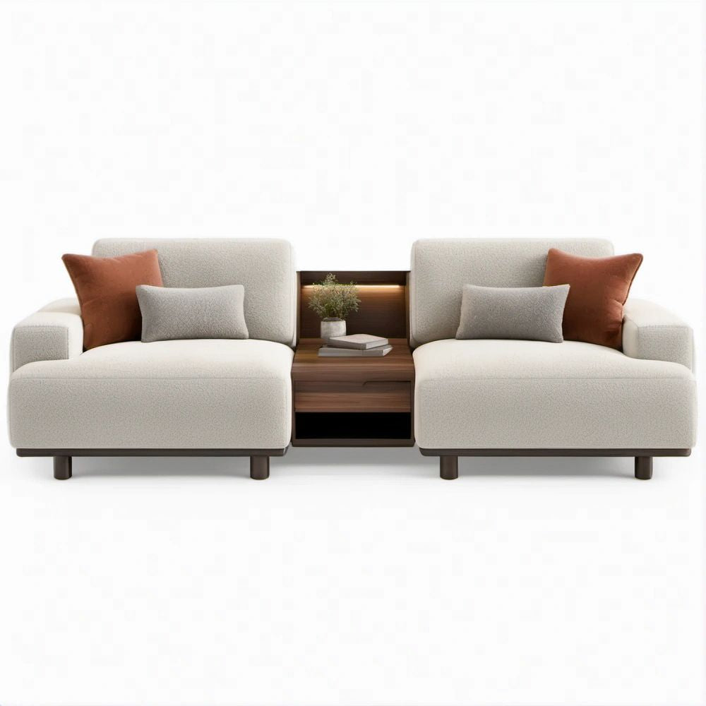 Conjunto de 2 Poltronas com Mesa Central Integrada Bege, Castanho-Escuro e Terracota 220 x 85 x 82 cm