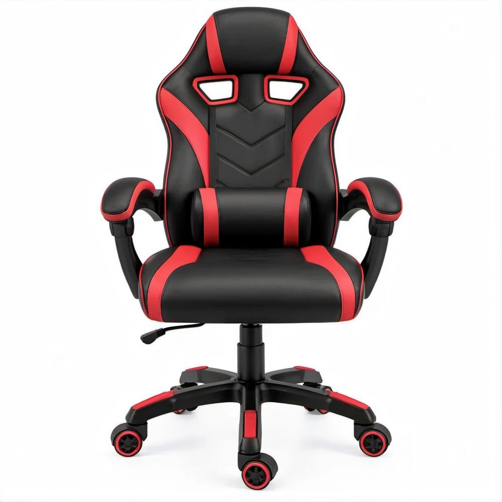 Cadeira Gaming Giratória Preta e Vermelha em Pele Sintética PU, 62 x 62 x 110-120 cm