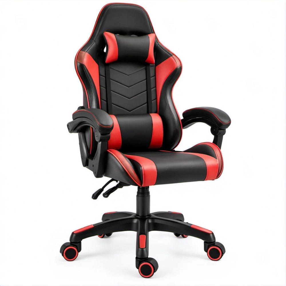 Cadeira Gaming Ergonómica em Pele Sintética Preta e Vermelha 65 x 65 x 118-128 cm