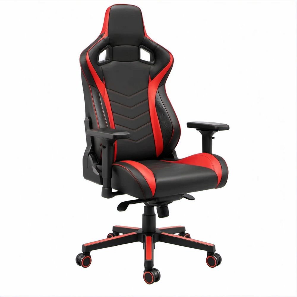 Cadeira Gaming Ergonómica Preta e Vermelha em Pele Sintética PU, 66 x 70 x 119-129 cm